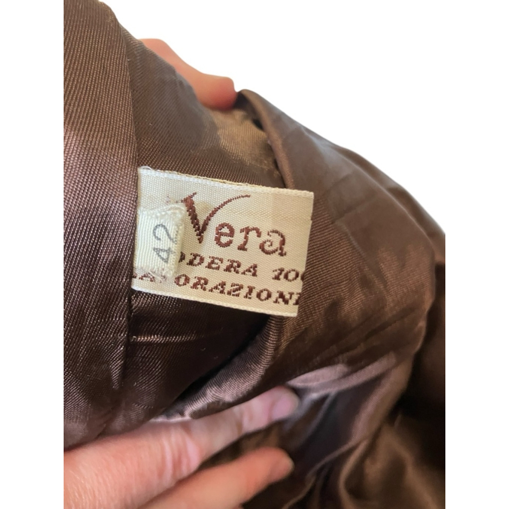 Vera Pelle Lined Leather Coat Brown Convertible Belted Size 3X - Picture 7 of 13